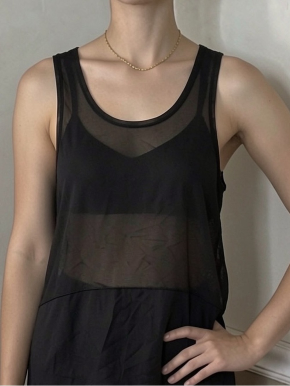 🤎 5 for $20! lululemon athletica Black Sheer Layered Scoop Tank